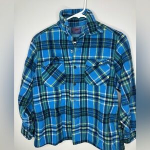 Pendleton Blue and Green Plaid Wool Shirt